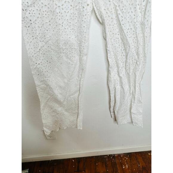 VERONICA BEARD White 100% Cotton Lace Eyelet Scalloped Cuff Riggs Pants Size 8 - Picture 4 of 14